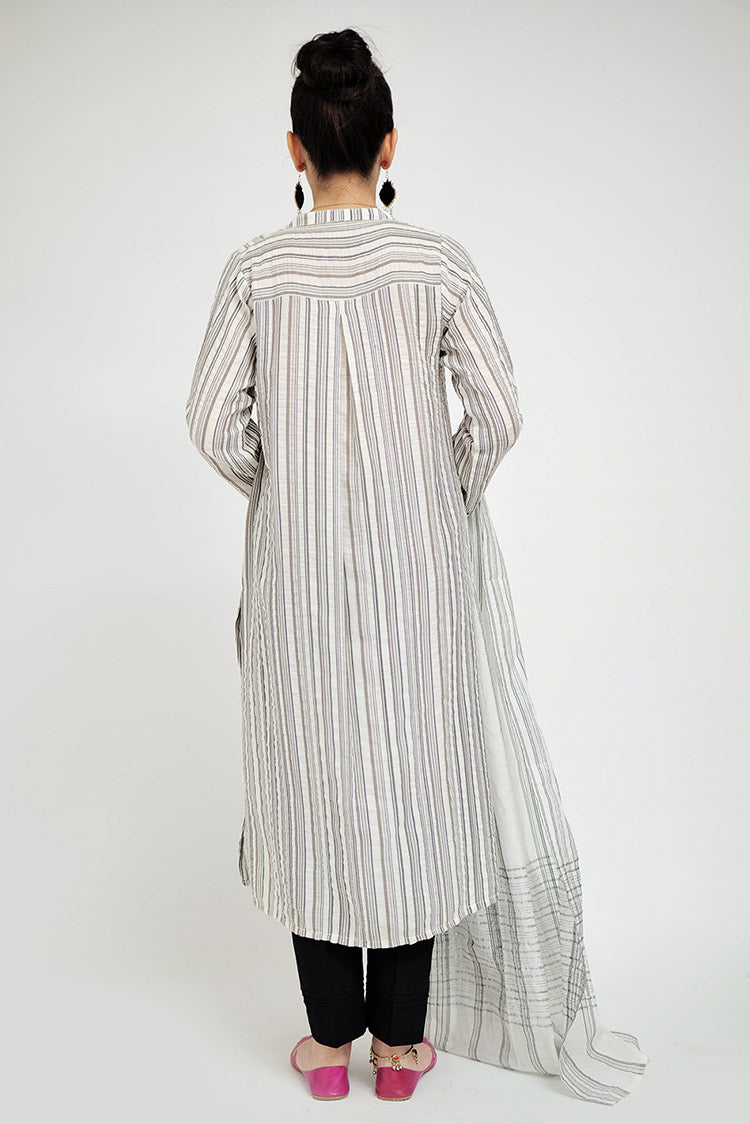 Picture of Senorita - LBD-02664 | White & Black | Casual plus 3 Piece Suit  | Cotton Jacquard - Available at Raja Sahib