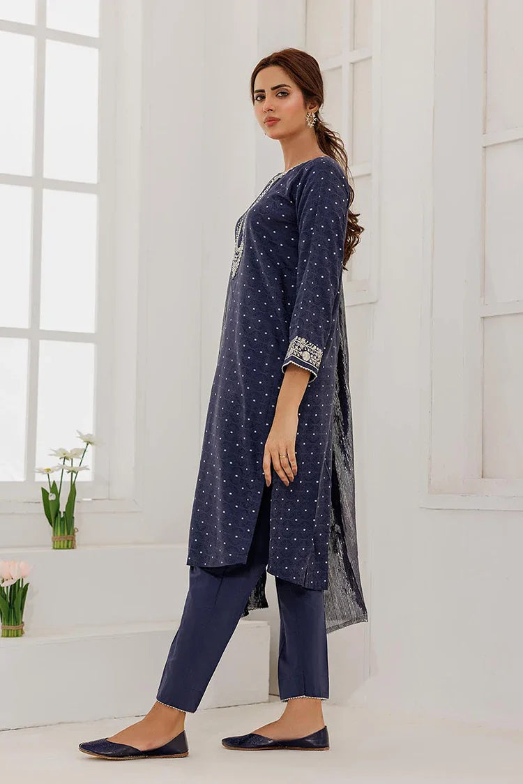 Picture of LBD-02867 | Blue & Silver | Casual Plus 3 Piece Suit | Cotton Viscose Filament Jacquard - Available at Raja Sahib