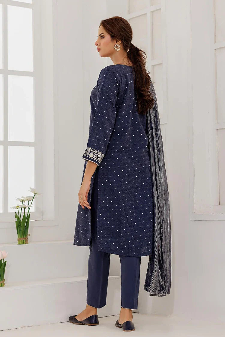 Picture of LBD-02867 | Blue & Silver | Casual Plus 3 Piece Suit | Cotton Viscose Filament Jacquard - Available at Raja Sahib