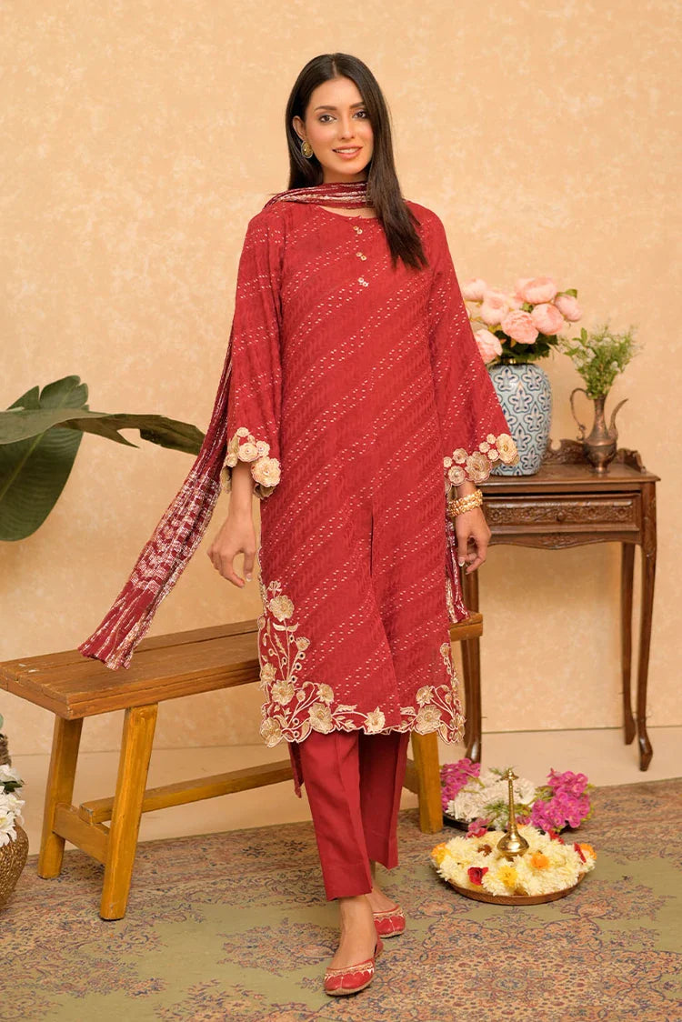 Picture of LBD-02892 | Maroon & Gold | Casual Plus 3 Piece Suit | Cotton Viscose Filament Jacquard - Available at Raja Sahib