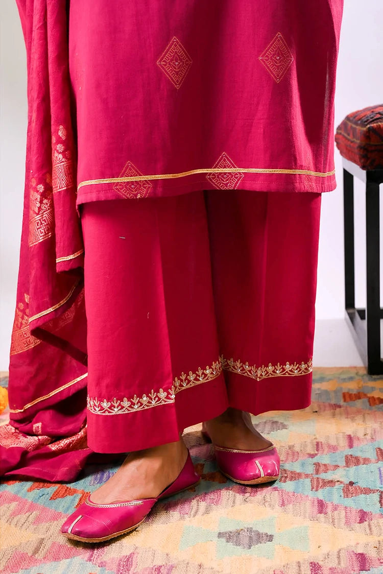 Picture of Senorita - Women Eid Dress - Maroon & Gold - Casual Plus 3 Piece Suit - LBD-03340 - Available at Raja Sahib