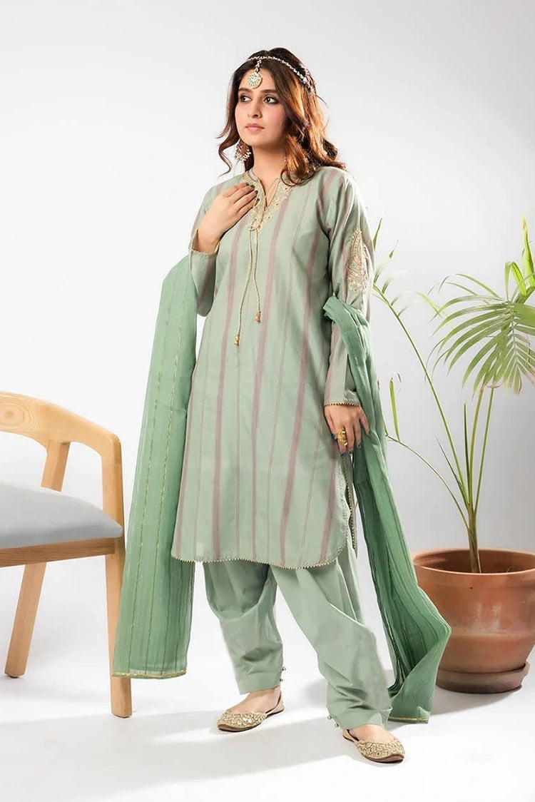 Picture of Senorita - Women Eid Dress - Sea Green & Multicolor - Casual Plus 3 Piece Suit - LBD-03404 - Available at Raja Sahib