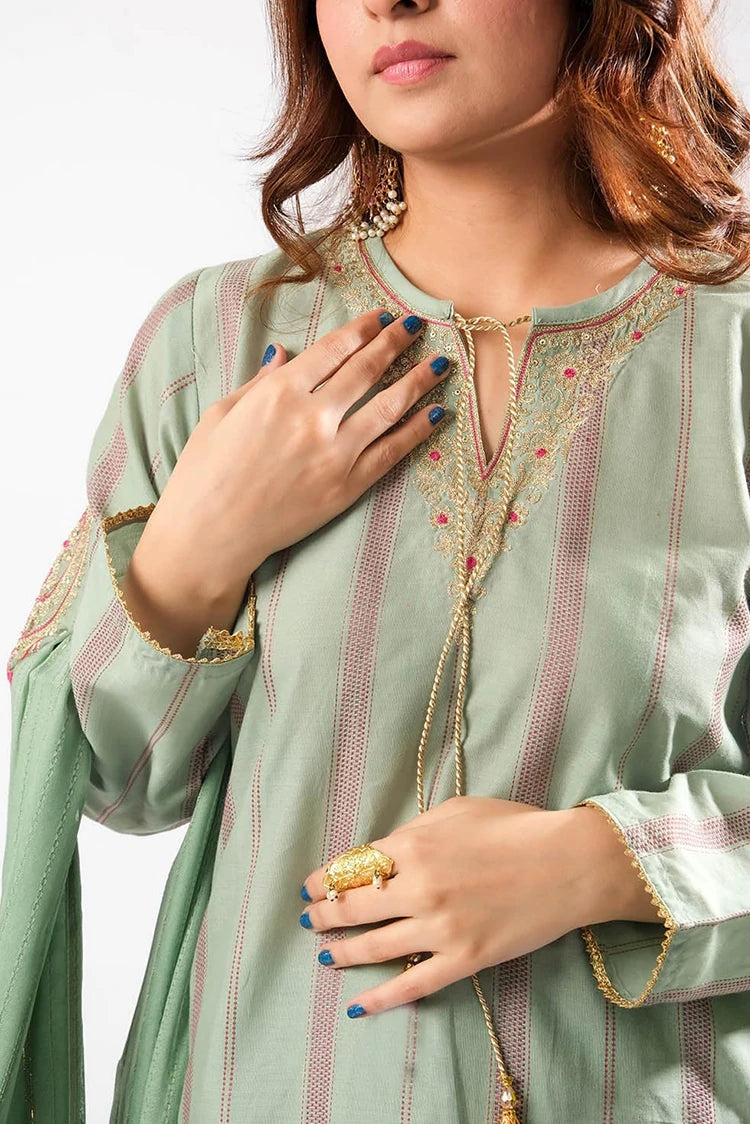 Picture of Senorita - Women Eid Dress - Sea Green & Multicolor - Casual Plus 3 Piece Suit - LBD-03404 - Available at Raja Sahib