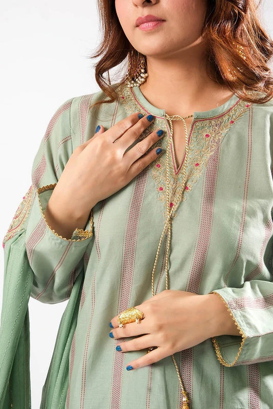 Picture of Senorita - Women Eid Dress - Sea Green & Multicolor - Casual Plus 3 Piece Suit - LBD-03404 - Available at Raja Sahib