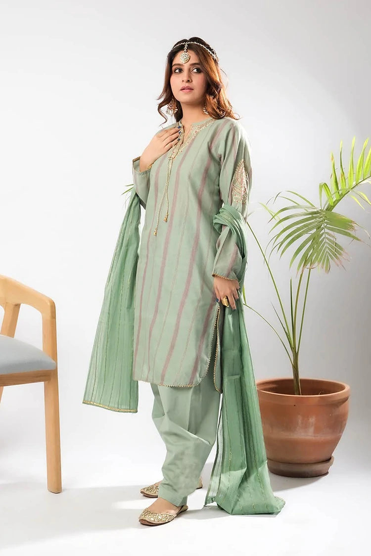 Picture of Senorita - Women Eid Dress - Sea Green & Multicolor - Casual Plus 3 Piece Suit - LBD-03404 - Available at Raja Sahib