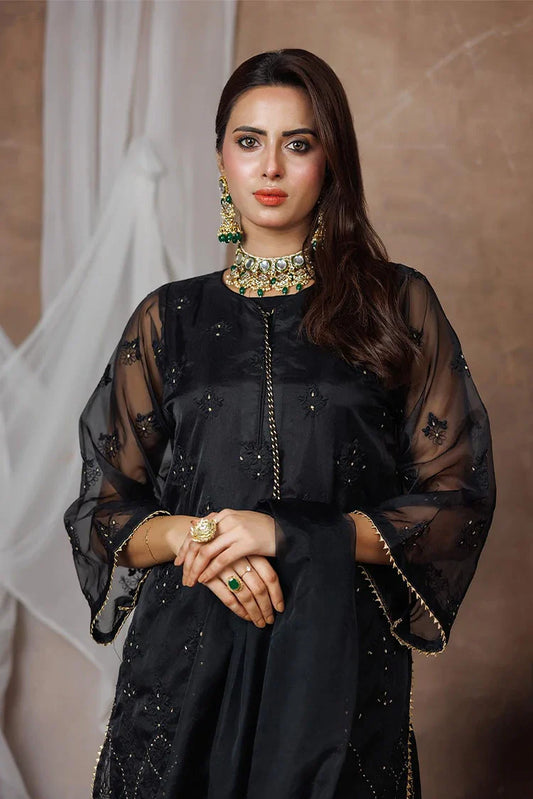 Picture of Women formal dress | Black & Multicolor | Formal 3 Piece Suit | Banarsi Organza Plain Nylon | LDD-03092 - Available at Raja Sahib