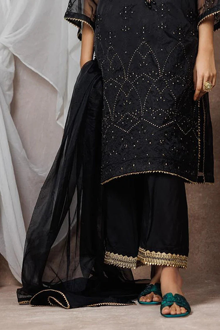 Picture of Women formal dress | Black & Multicolor | Formal 3 Piece Suit | Banarsi Organza Plain Nylon | LDD-03092 - Available at Raja Sahib