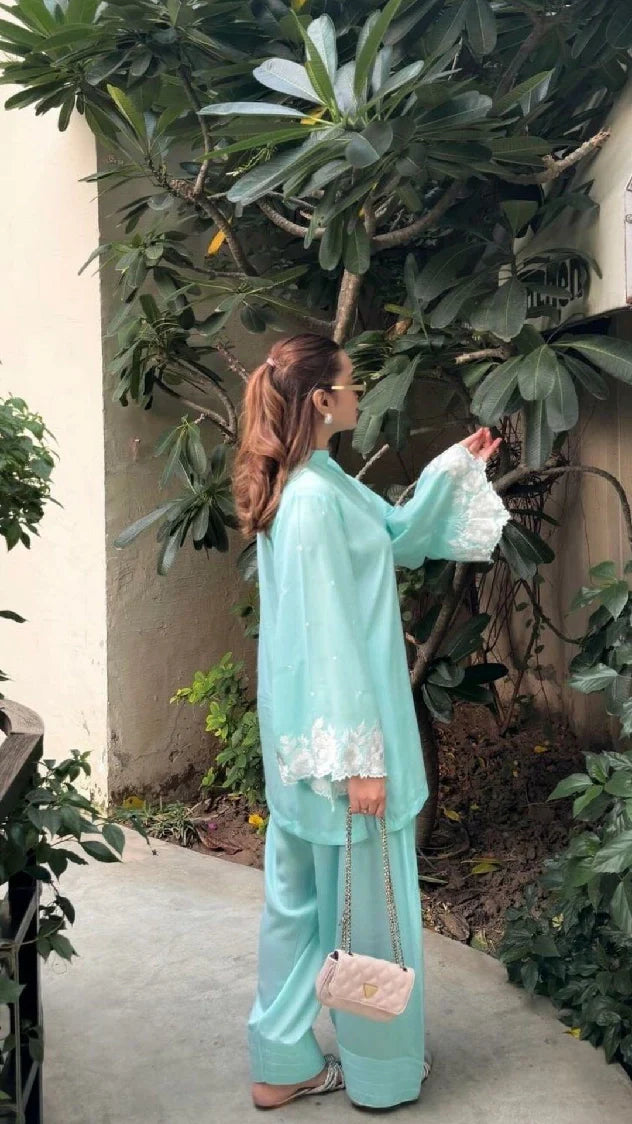 Picture of Manahils - Aqua Embroidered Set - Available at Raja Sahib