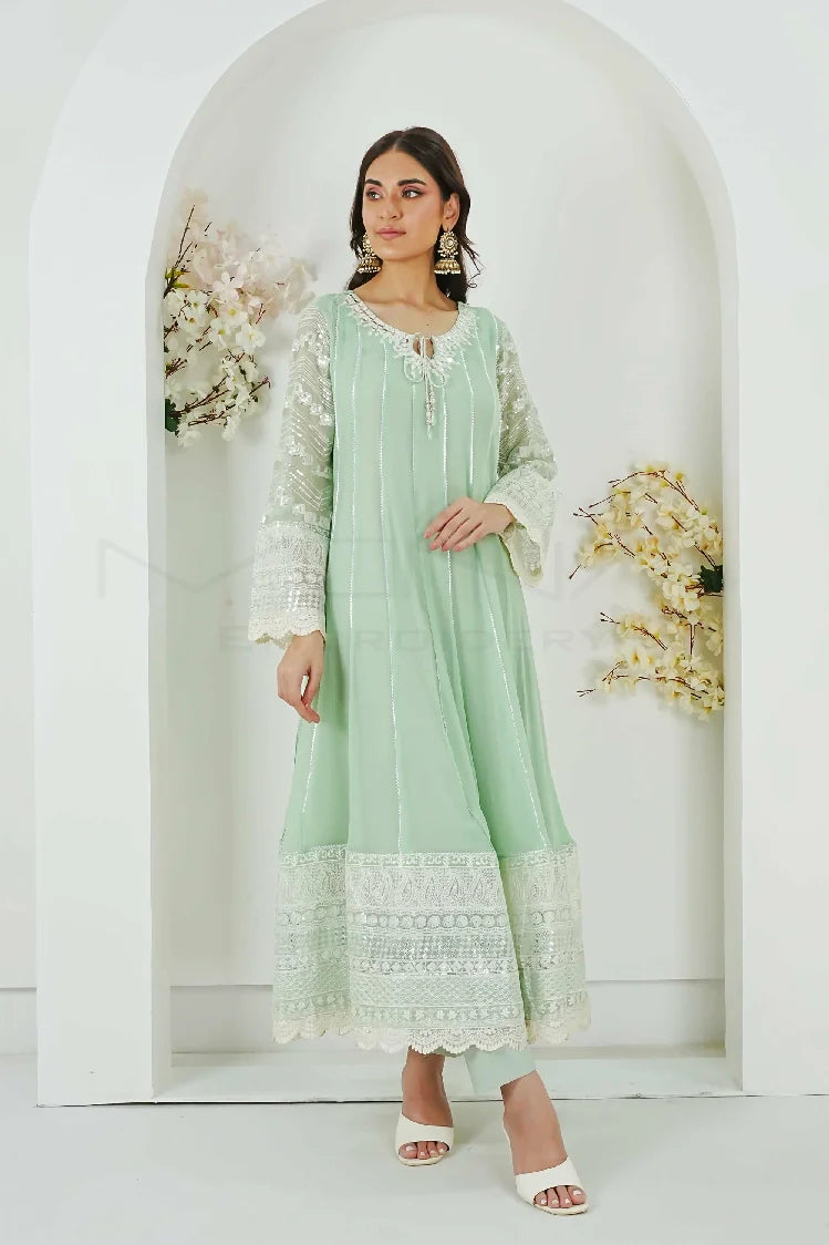 Picture of Manahils - Kurti 121-Crimson Glow- Mint Green - Available at Raja Sahib