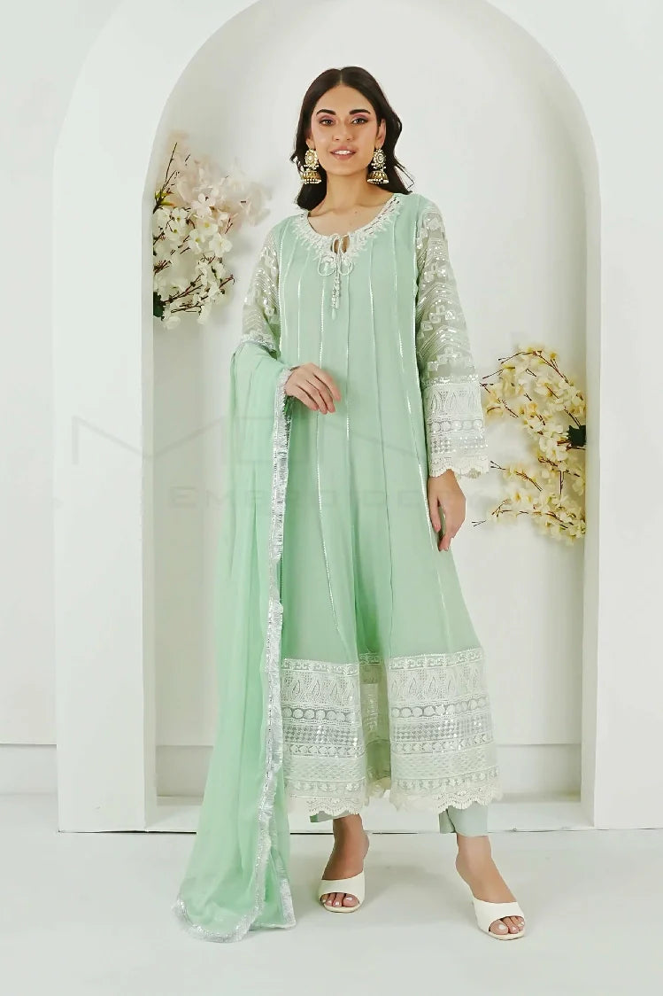 Picture of Manahils - Kurti 121-Crimson Glow- Mint Green - Available at Raja Sahib