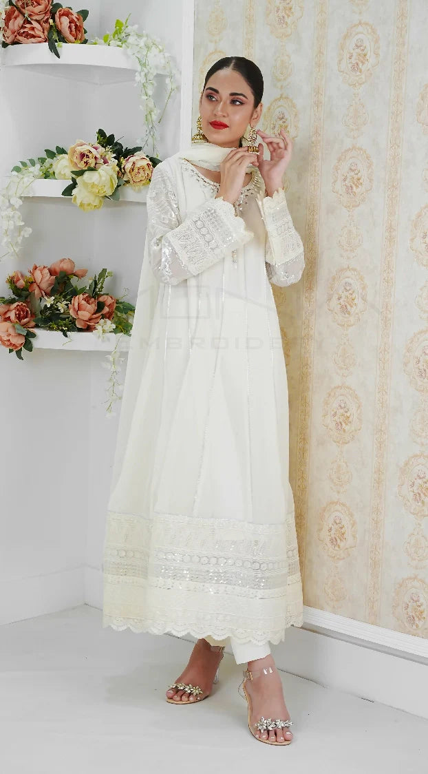 Picture of Manahils - Kurti 121-Crimson Glow- Off White - Available at Raja Sahib