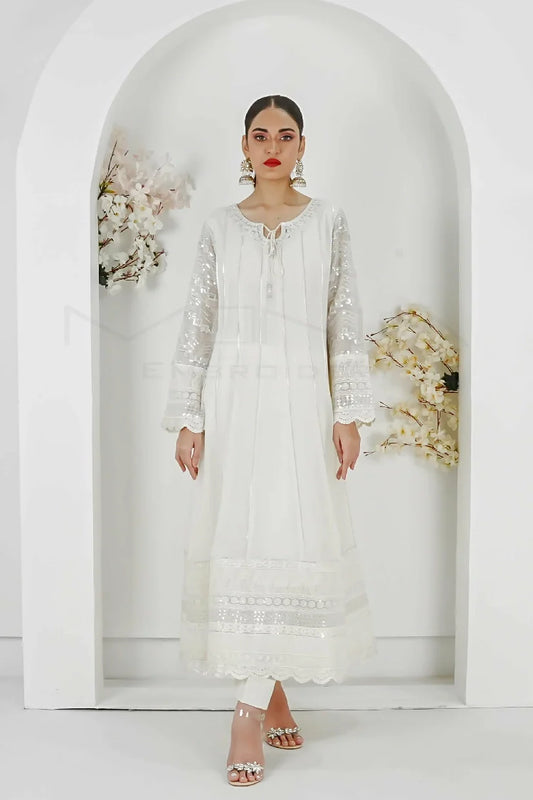 Picture of Manahils - Kurti 121-Crimson Glow- Off White - Available at Raja Sahib