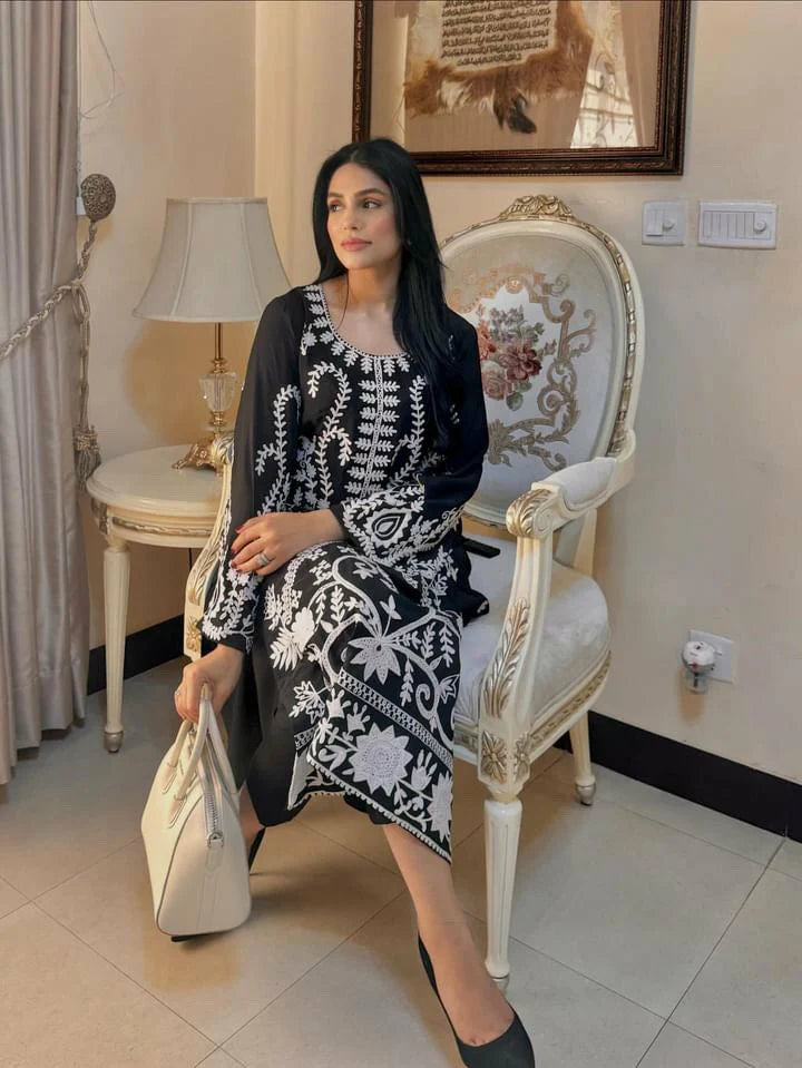 Picture of Manahils - Black Ari Embroidered Tunic - Available at Raja Sahib