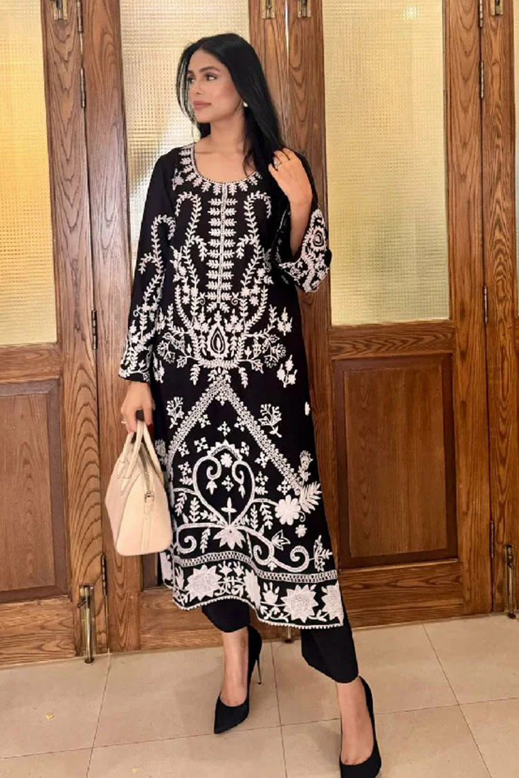 Picture of Manahils - Black Ari Embroidered Tunic - Available at Raja Sahib