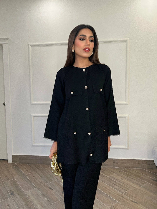 Picture of Manahils - Black Button Co-Ord Set - Available at Raja Sahib