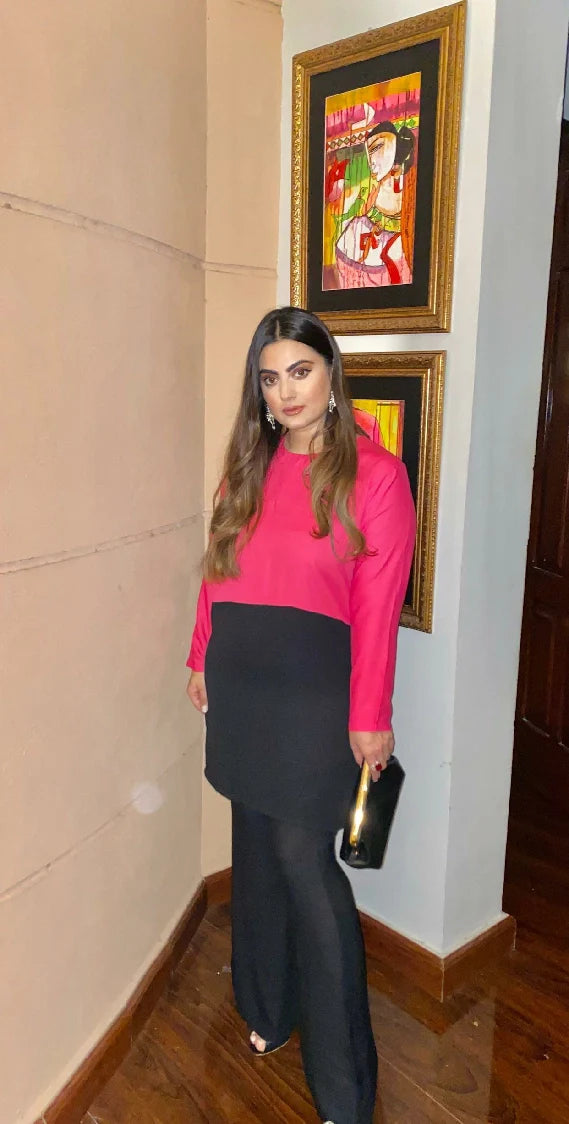 Picture of Manahils - Black & Pink Co-Ord Set - Available at Raja Sahib