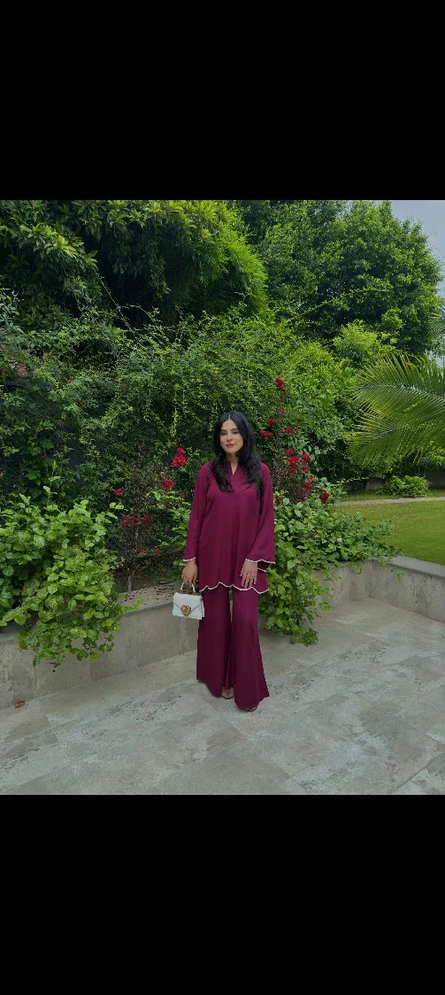 Picture of Manahils - Burgundy Co-Ord Set - Available at Raja Sahib