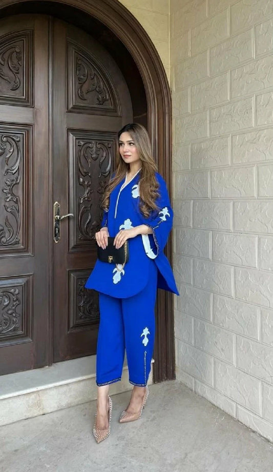 Picture of Manahils - Blue Embroidered Two Pc - Available at Raja Sahib