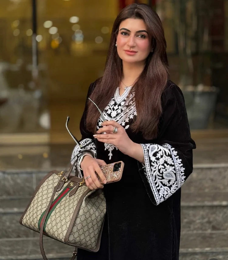 Picture of Manahils - Black Embroidered Velvet Co-Ord (Pay Now) - Available at Raja Sahib