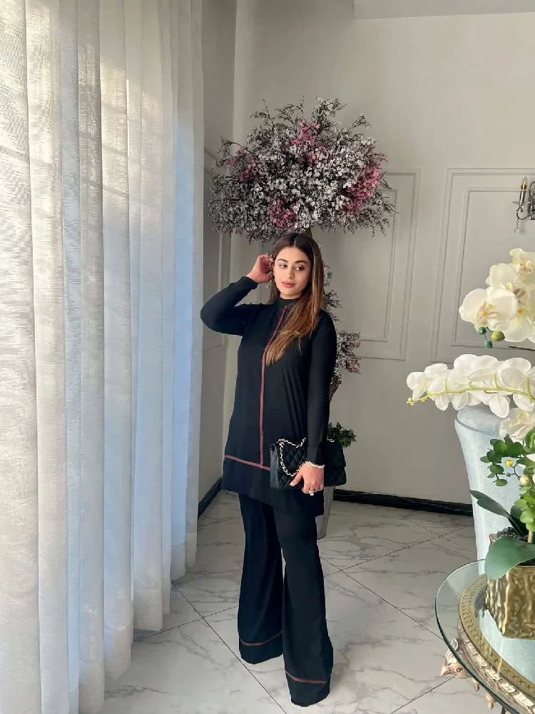 Picture of Manahils - Black Co-Ord Stripe. - Available at Raja Sahib