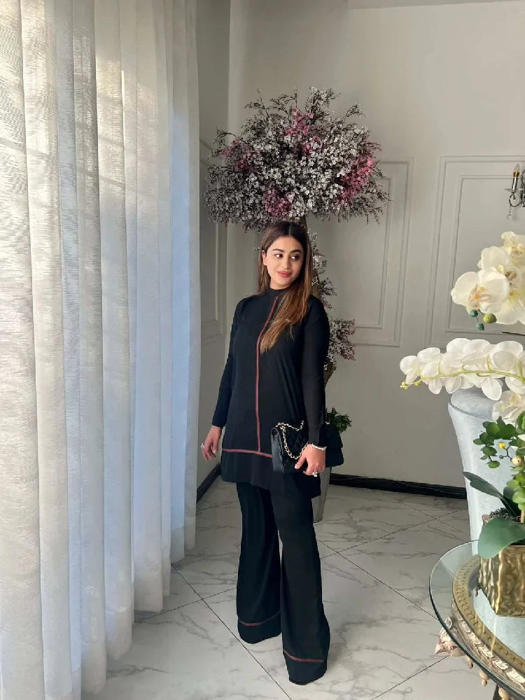 Picture of Manahils - Black Co-Ord Stripe. - Available at Raja Sahib