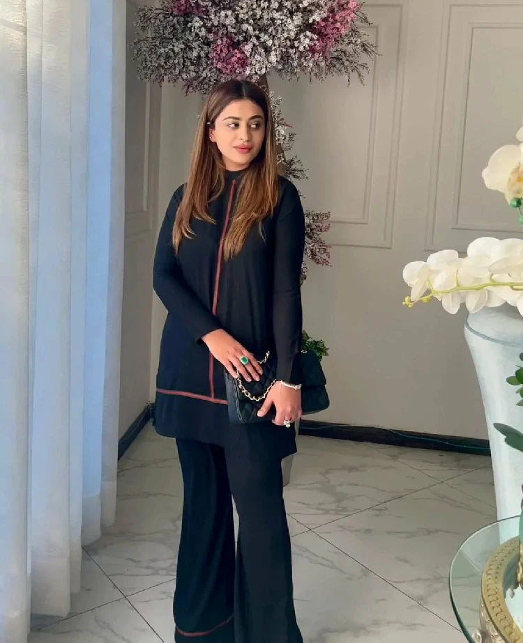 Picture of Manahils - Black Co-Ord Stripe. - Available at Raja Sahib