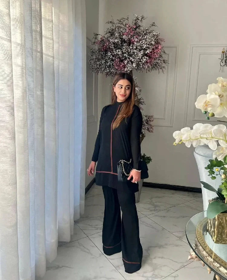 Picture of Manahils - Black Co-Ord Stripe. - Available at Raja Sahib