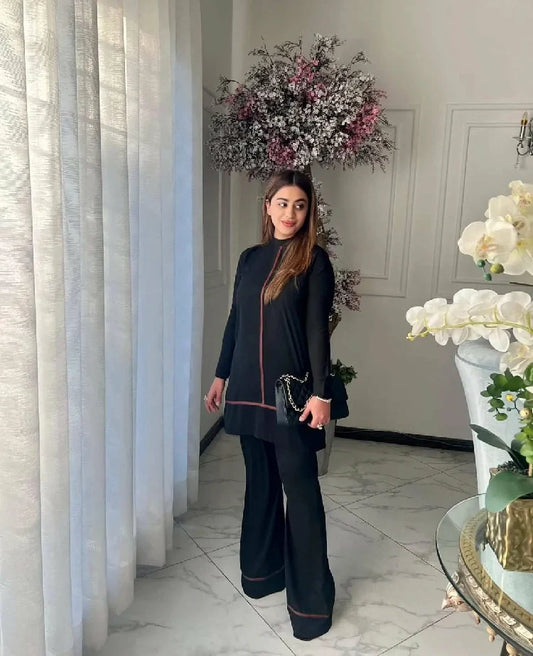 Picture of Manahils - Black Co-Ord Stripe. - Available at Raja Sahib