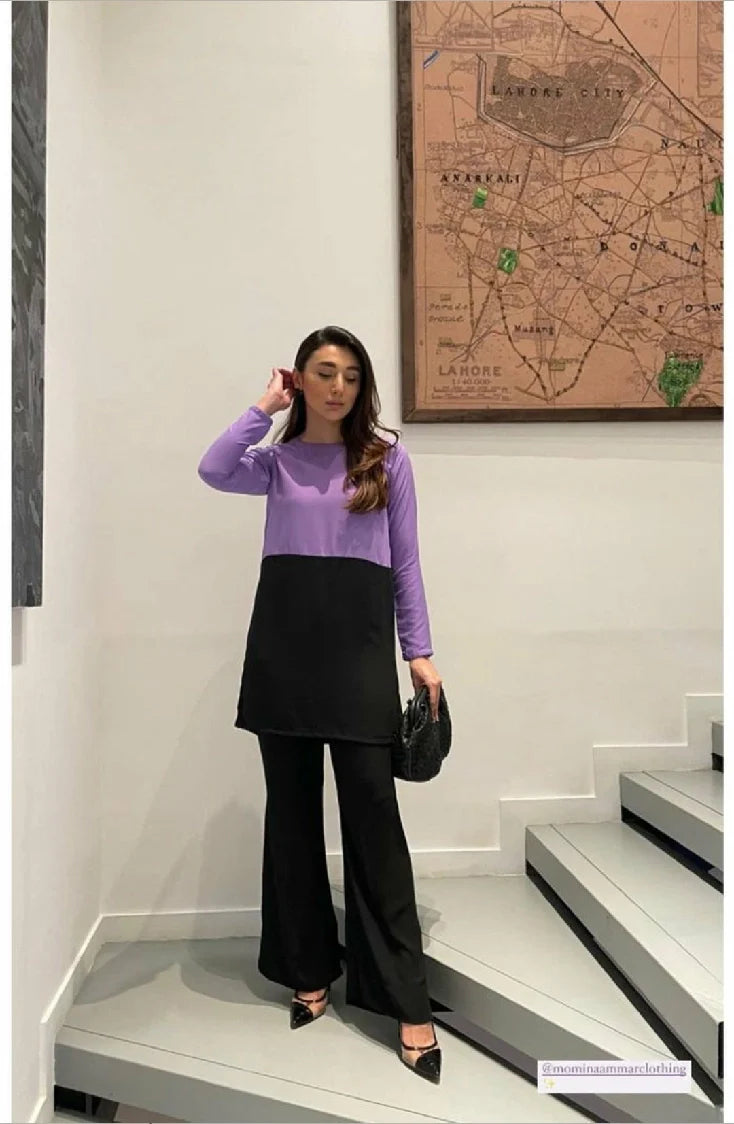 Picture of Manahils - Black & Lavender Co-Ord Set - Available at Raja Sahib