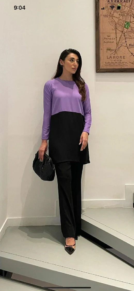 Picture of Manahils - Black & Lavender Co-Ord Set - Available at Raja Sahib