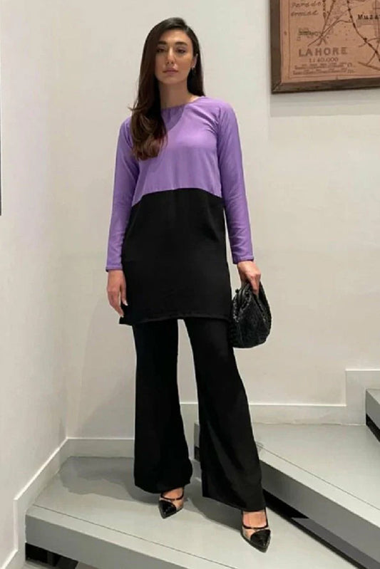Picture of Manahils - Black & Lavender Co-Ord Set - Available at Raja Sahib