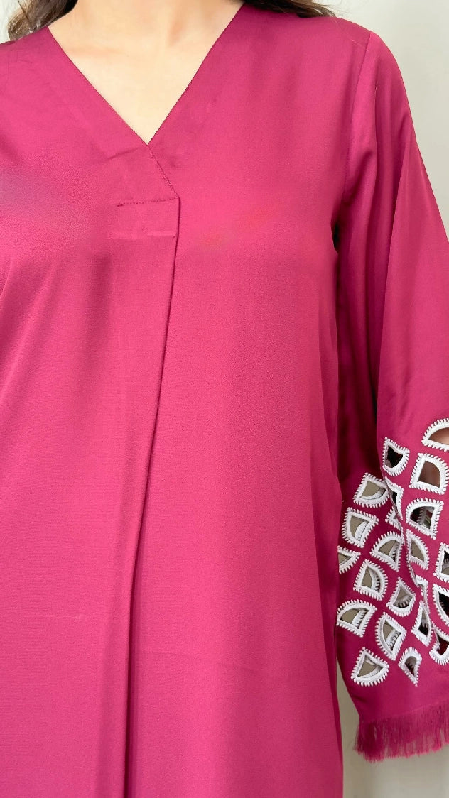 Picture of Manahils - Burgundy Maroon Embroidered Tunic - Available at Raja Sahib