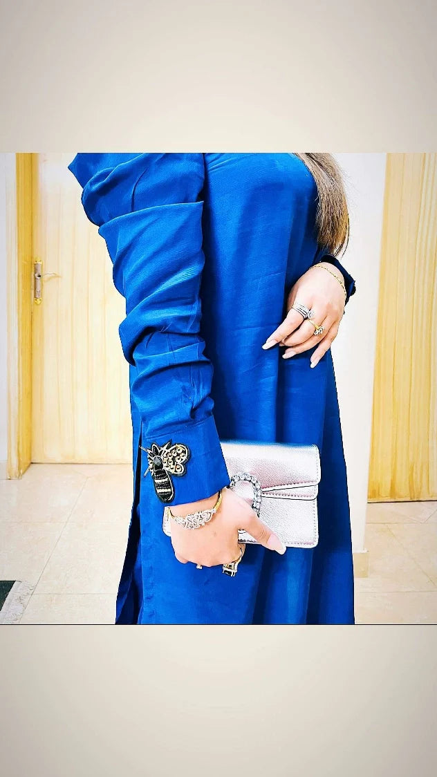 Picture of Manahils - Blue Puffy Sleeves Raw Silk - Available at Raja Sahib
