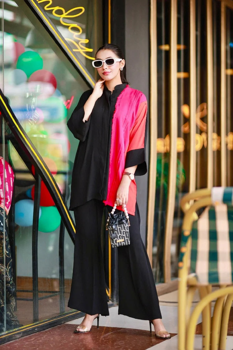 Picture of Manahils - Color Block Fringes Co-Ord Set - Available at Raja Sahib