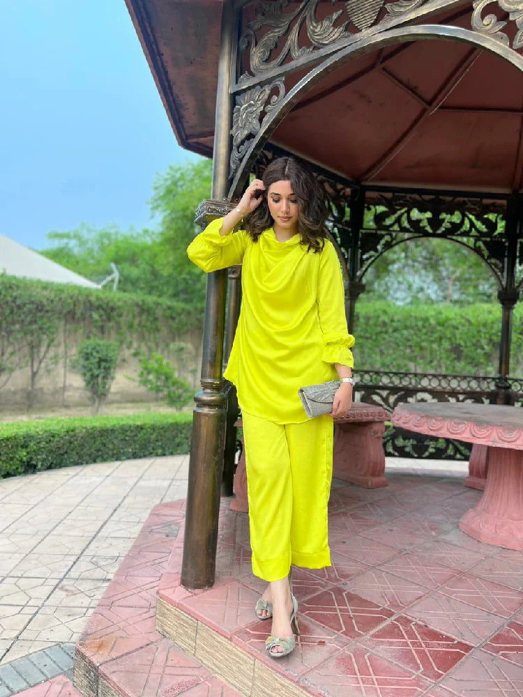 Picture of Manahils - Cowl Neck Lime - Available at Raja Sahib