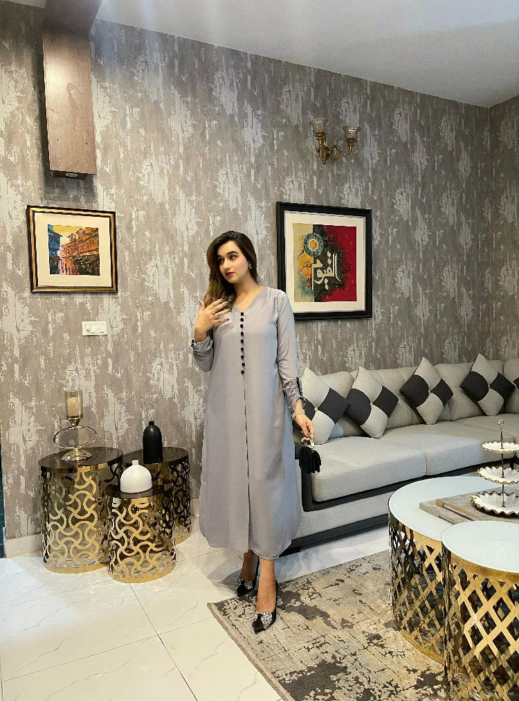 Picture of Manahils - Grey Button Set Two Pc - Available at Raja Sahib