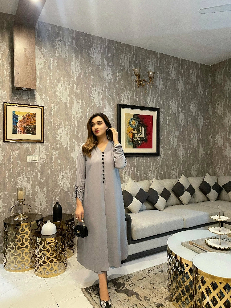 Picture of Manahils - Grey Button Set Two Pc - Available at Raja Sahib