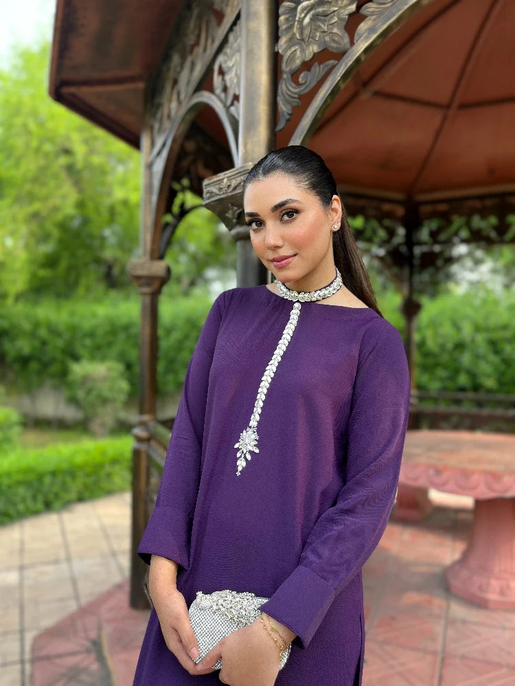 Picture of Manahils - Purple Embellished Stone - Available at Raja Sahib