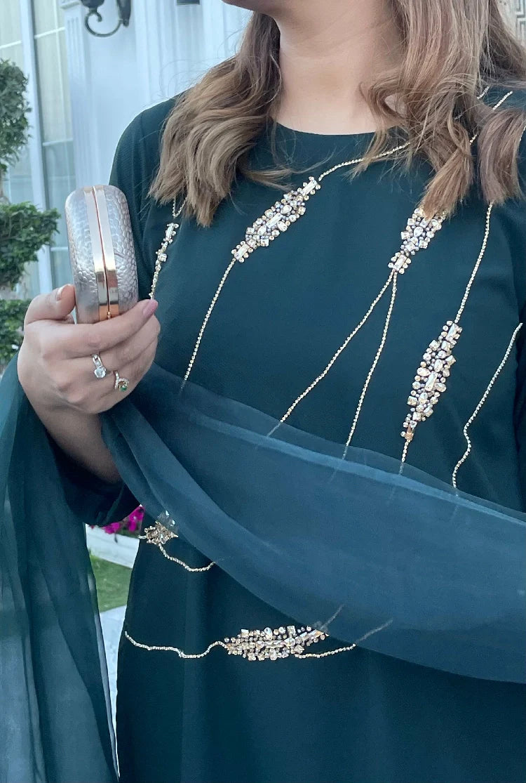 Picture of Manahils - Dark Green Embellished Swarovski - Available at Raja Sahib