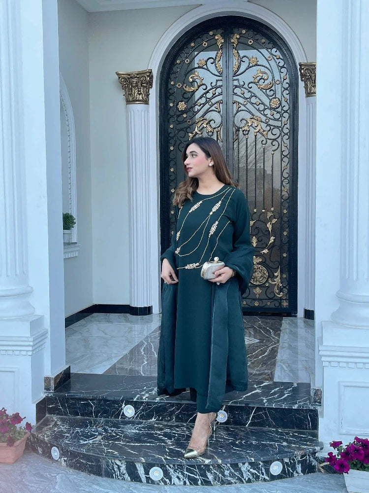 Picture of Manahils - Dark Green Embellished Swarovski - Available at Raja Sahib