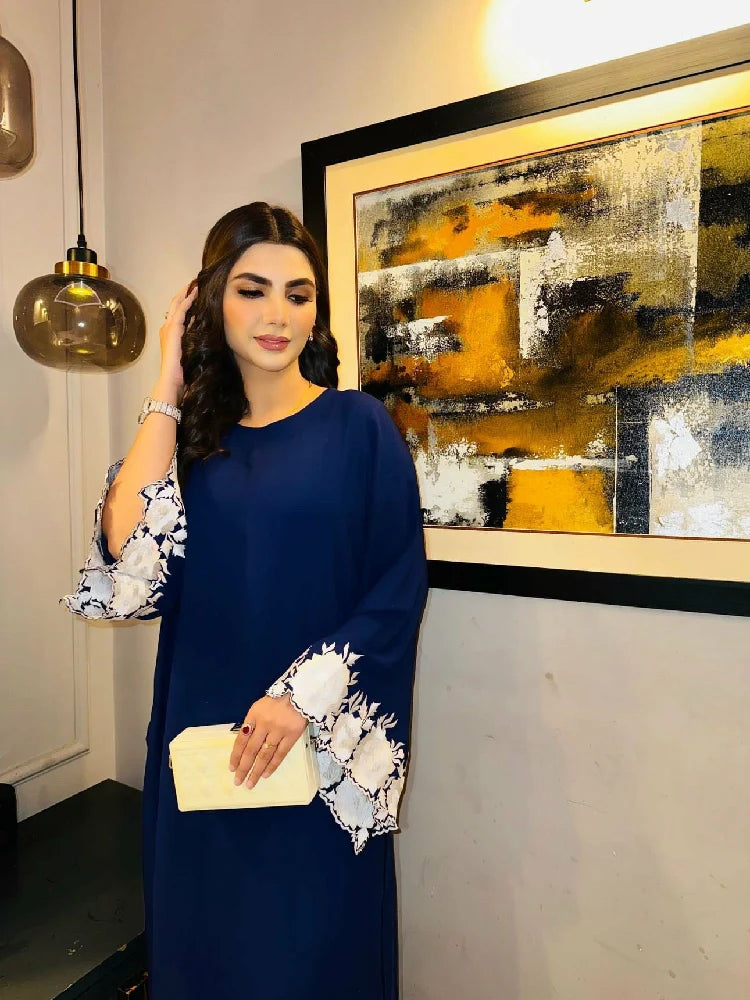 Picture of Manahils - Navy Embroidered Sleeves - Available at Raja Sahib