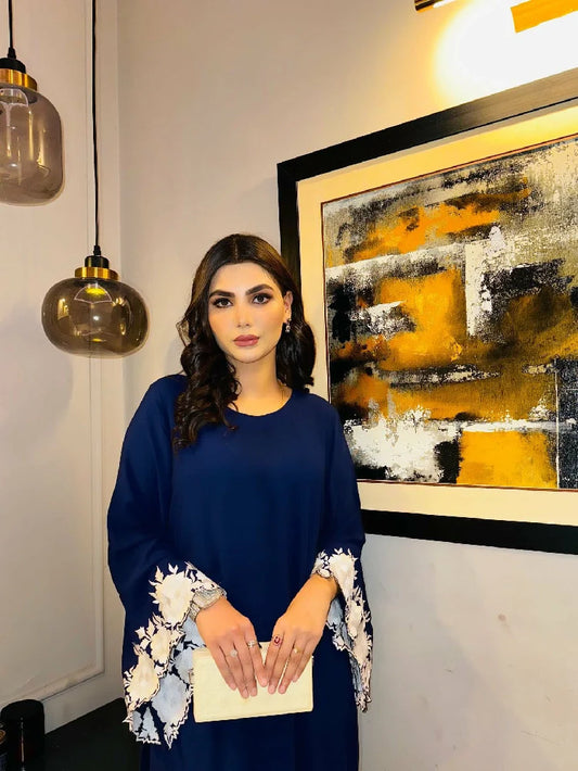 Picture of Manahils - Navy Embroidered Sleeves - Available at Raja Sahib