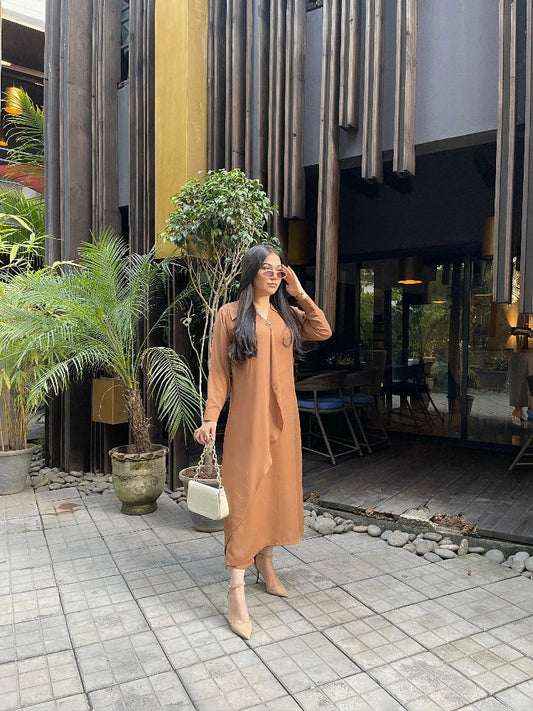 Picture of Manahils - Flair V-Neck Pleated Button - Available at Raja Sahib