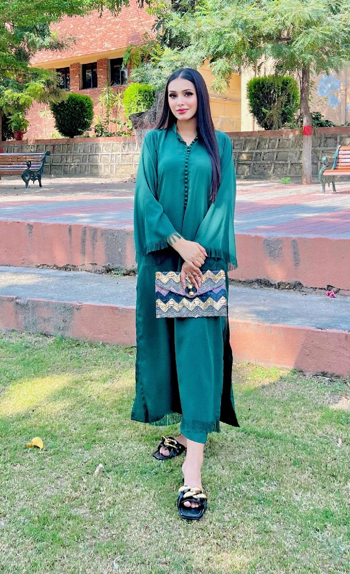 Picture of Manahils - Green Button Set+Fringes - Available at Raja Sahib