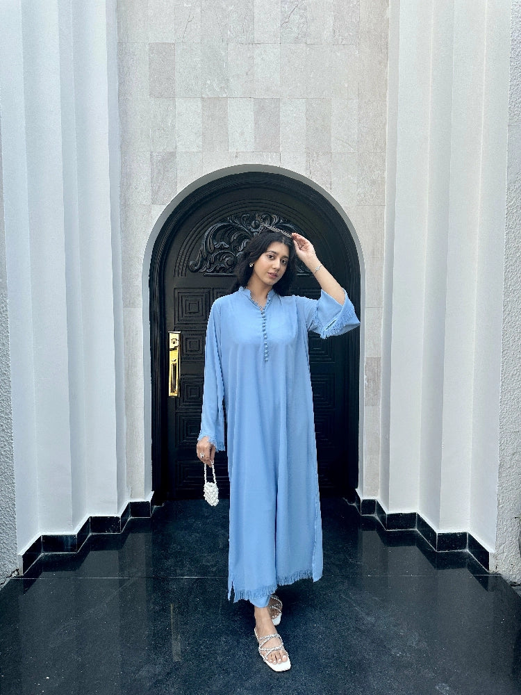 Picture of Manahils - Ice Blue Button Set+Fringes - Available at Raja Sahib