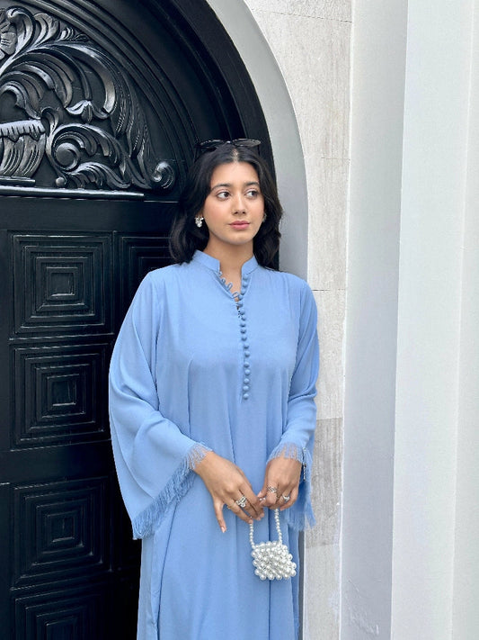 Picture of Manahils - Ice Blue Button Set+Fringes - Available at Raja Sahib