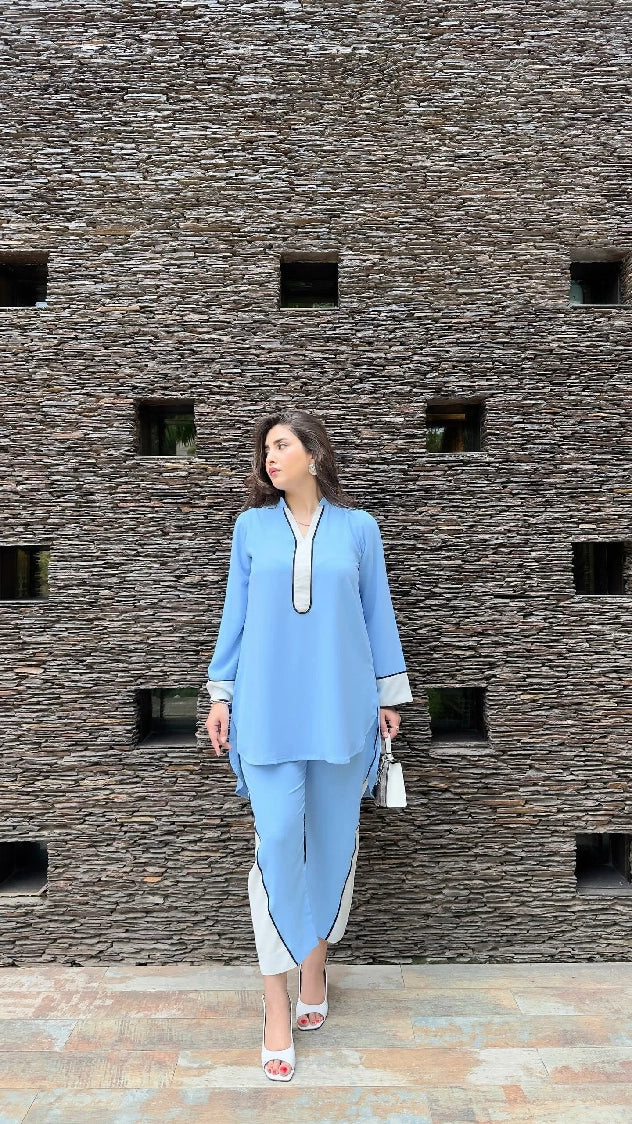 Picture of Manahils - Ice Blue Co-Ord Set - Available at Raja Sahib