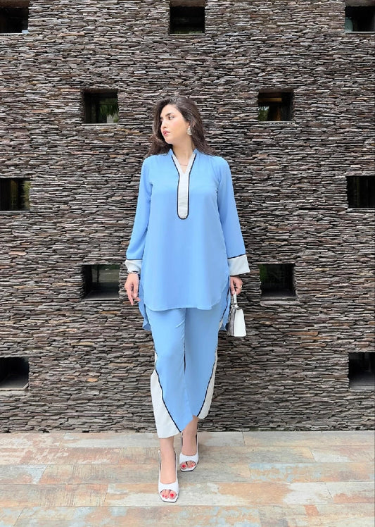 Picture of Manahils - Ice Blue Co-Ord Set - Available at Raja Sahib