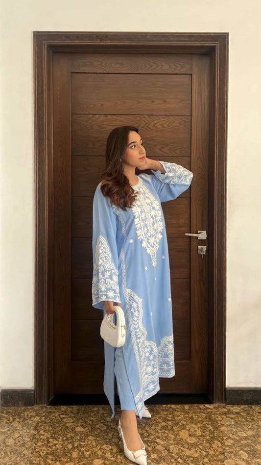 Picture of Manahils - Ice Blue Embroidered Two Pc - Available at Raja Sahib