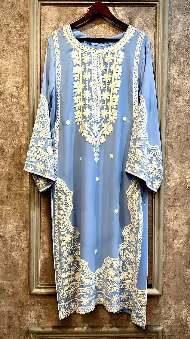 Picture of Manahils - Ice Blue Embroidered Two Pc - Available at Raja Sahib